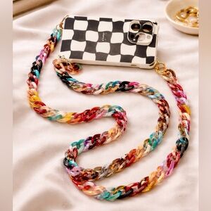 IPHONE CASE | Checkerboard iPhone Case with Multicolor Chain Strap